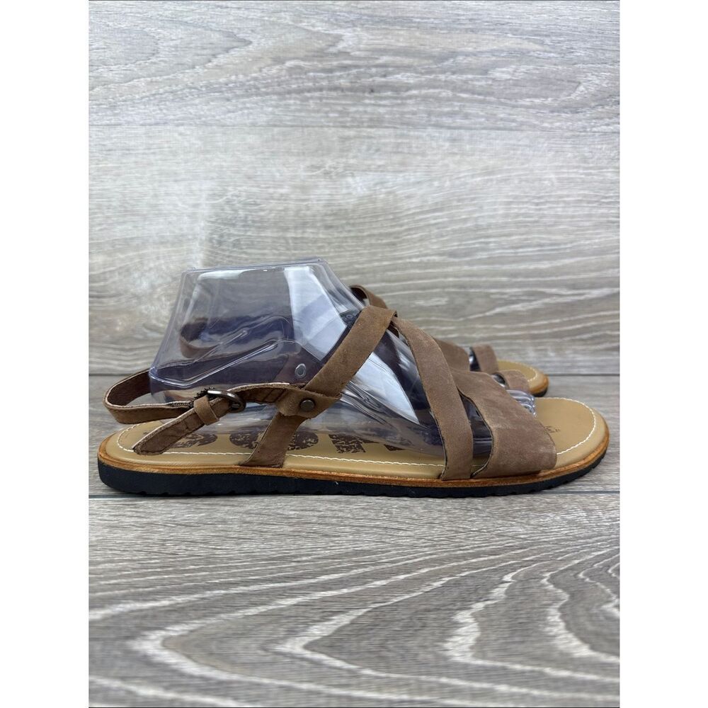 Sorel Ella Cris Cross Women’s Sz 12 Brown Nubuck Slingback Strap Buckle Sandals